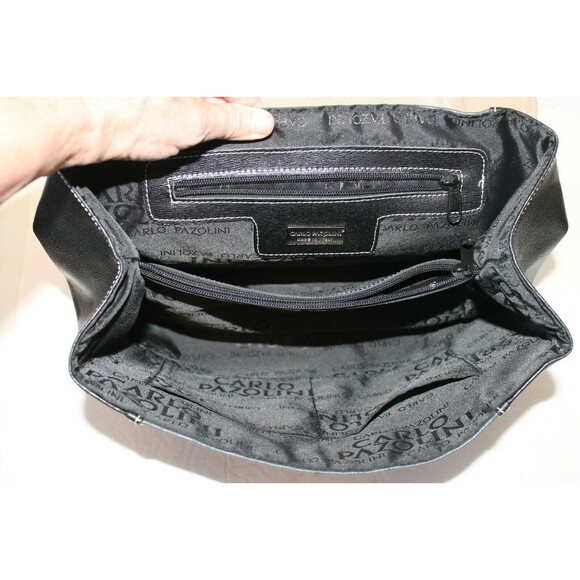 Carlo Pazolini Handbag Womens Purse Leather Black Tan Gray Made In Italy - Picture 5 of 7